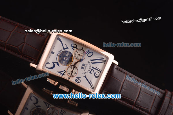 Franck Muller Long Island Tourbillon Automatic Movement Rose Gold Case with White Dial and Black Numeral Markers - Click Image to Close